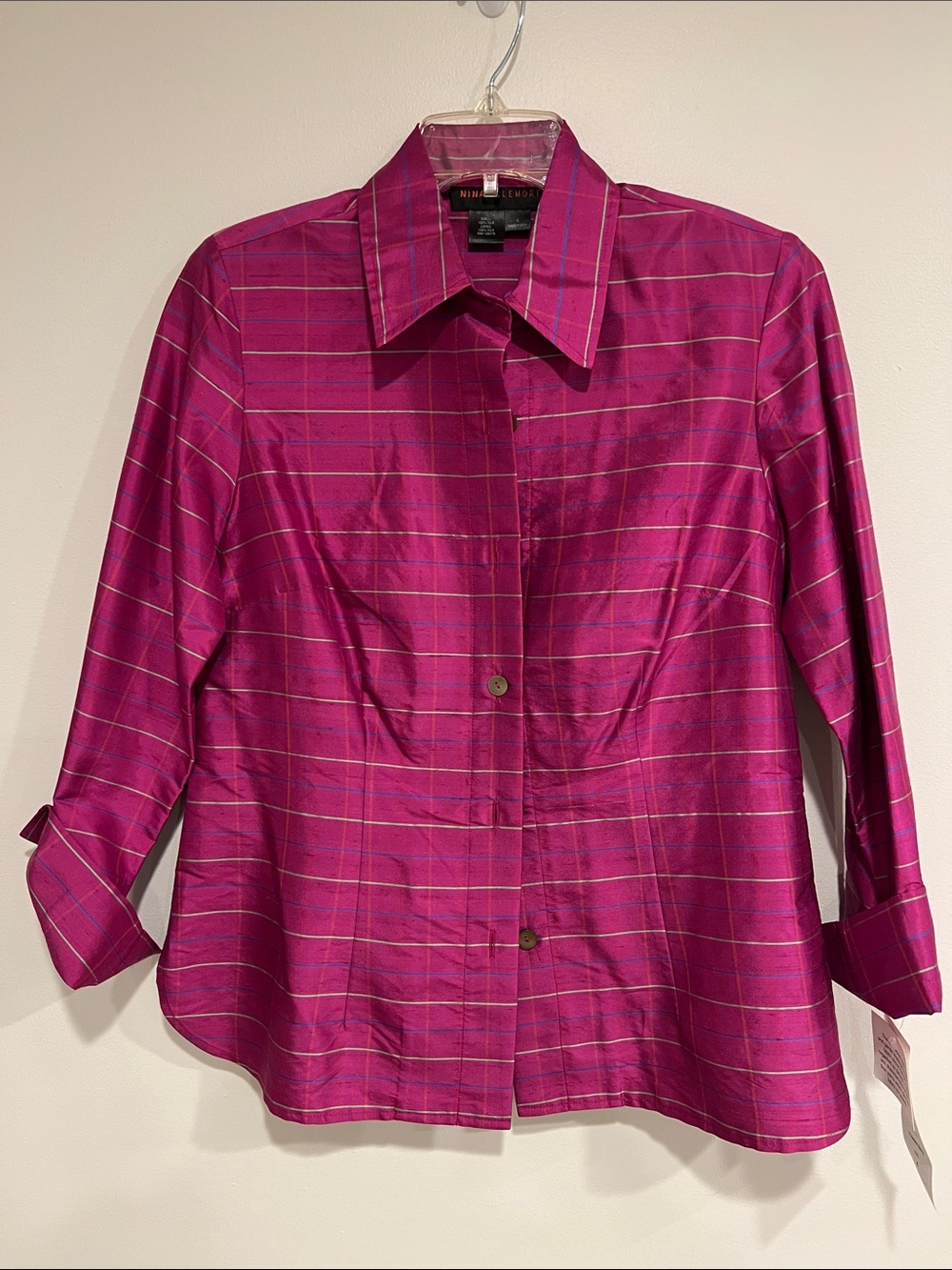 Nine West Women’s Magenta Plaid Button-Front Jacket